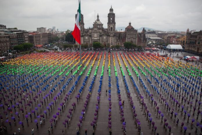 Human pride flag extends across Mexico City's Zócalo