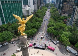 Before you move in: An architect’s guide to finding the right Mexico City location for you An aerial view of the Angel of Independence monument on Reforma Avenue in Mexico City, looking down the tree-lined boulevard surrounded by tall city buildings.