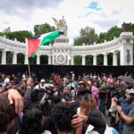 Affordable housing movement in CDMX gains ground with third anti-gentrification march protesters in alameda park Mexico City