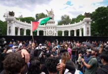 Affordable housing movement in CDMX gains ground with third anti-gentrification march protesters in alameda park Mexico City