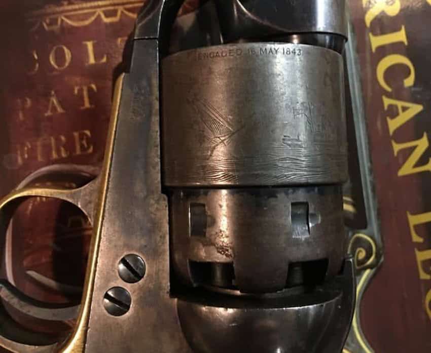 The cylinder of a Colt 1851 Navy pistol