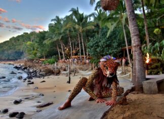 Puerto Vallarta tours that are actually worth it A woman in jaguar mask sitting on a beach