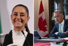 Two photos, one of Mexico president claudia sheinbaum and the other of Canada Prime Minister Mark Carney