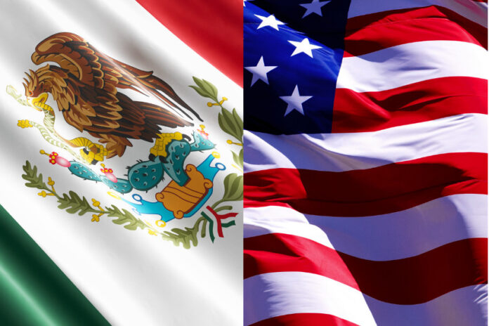Mexican and USA flags, side by side