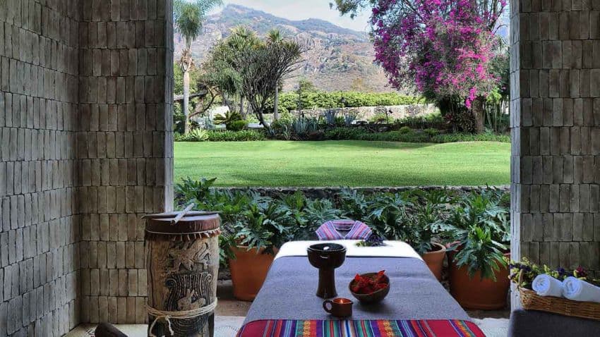 Massage bed looking onto window