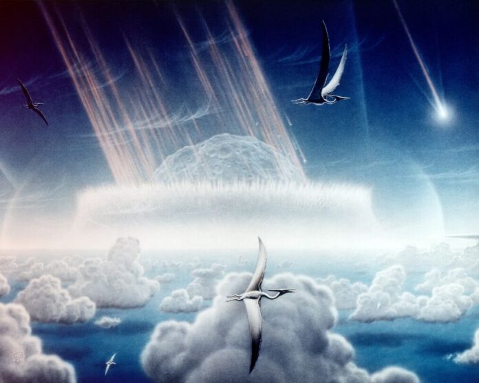 Artist's rendering of the Chicxulub crater impact