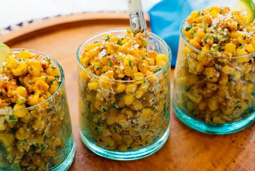 A trio of esquites in glasses