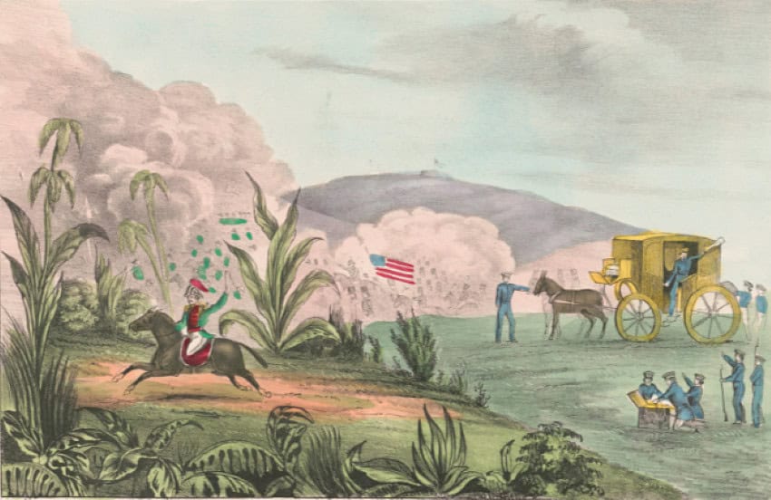 Lithograph of Santa Anna fleeing Battle of Cerro Gordo