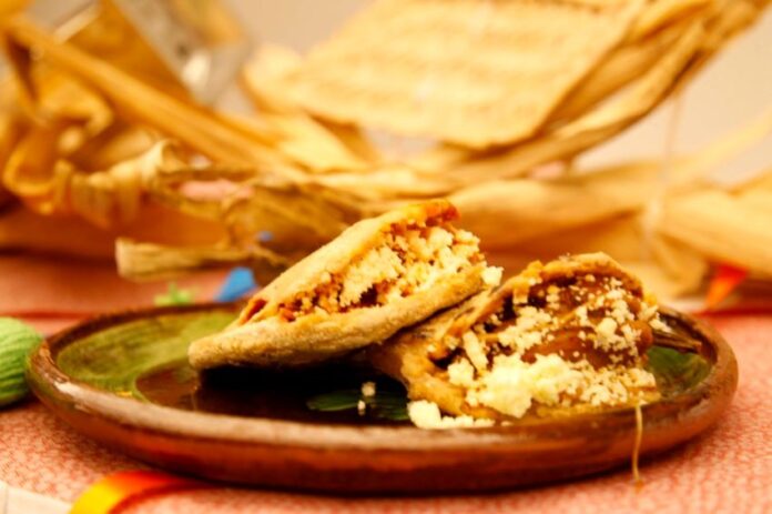 Two gorditas on a ceramic plate