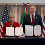 Mexico and US sign agreement to end Tijuana sewage crisis Alicia Bárcena and Zeldin hold up copies of a signed agreement to fund sewage treatment for the Tijuana River