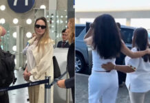 Here’s what we know about Angelina Jolie and Salma Hayek’s meeting with the governor of Veracruz A photo of Angelina Jolie in an airport and another blurry image of Salma Hayek leaving the airport.