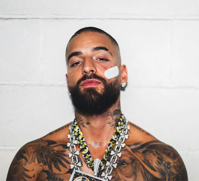 Colombian reggaeton star Maluma poses with a bandage on his face, ahead of his Pretty + Dirty World 2025 tour, which makes a stop in Guadalajara in August