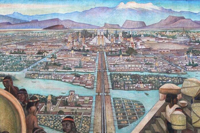 A painting of Mexica people in Tenochtitlán