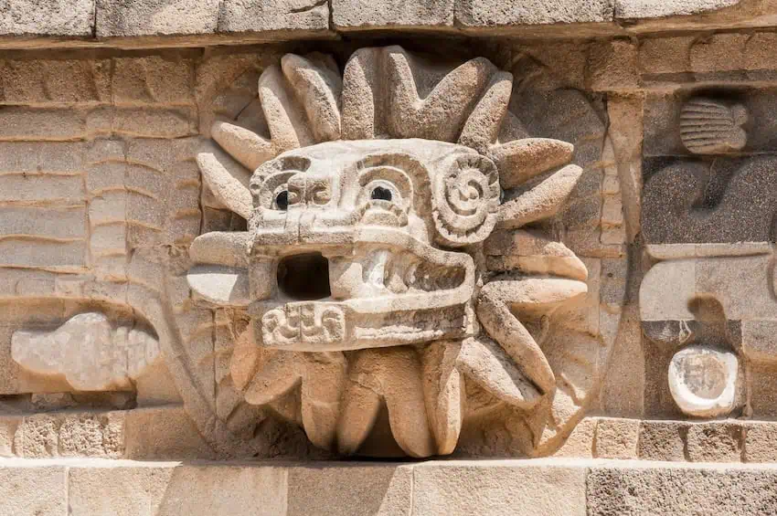 A bust of Quetzalcoatl in Teotehuacán