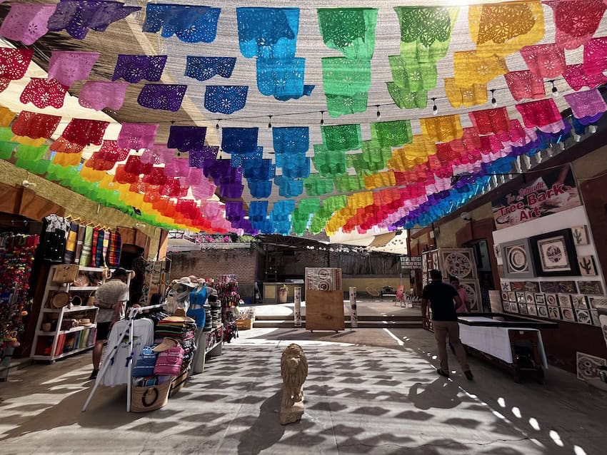 Colored papel picado in the streets of San José del Cabo