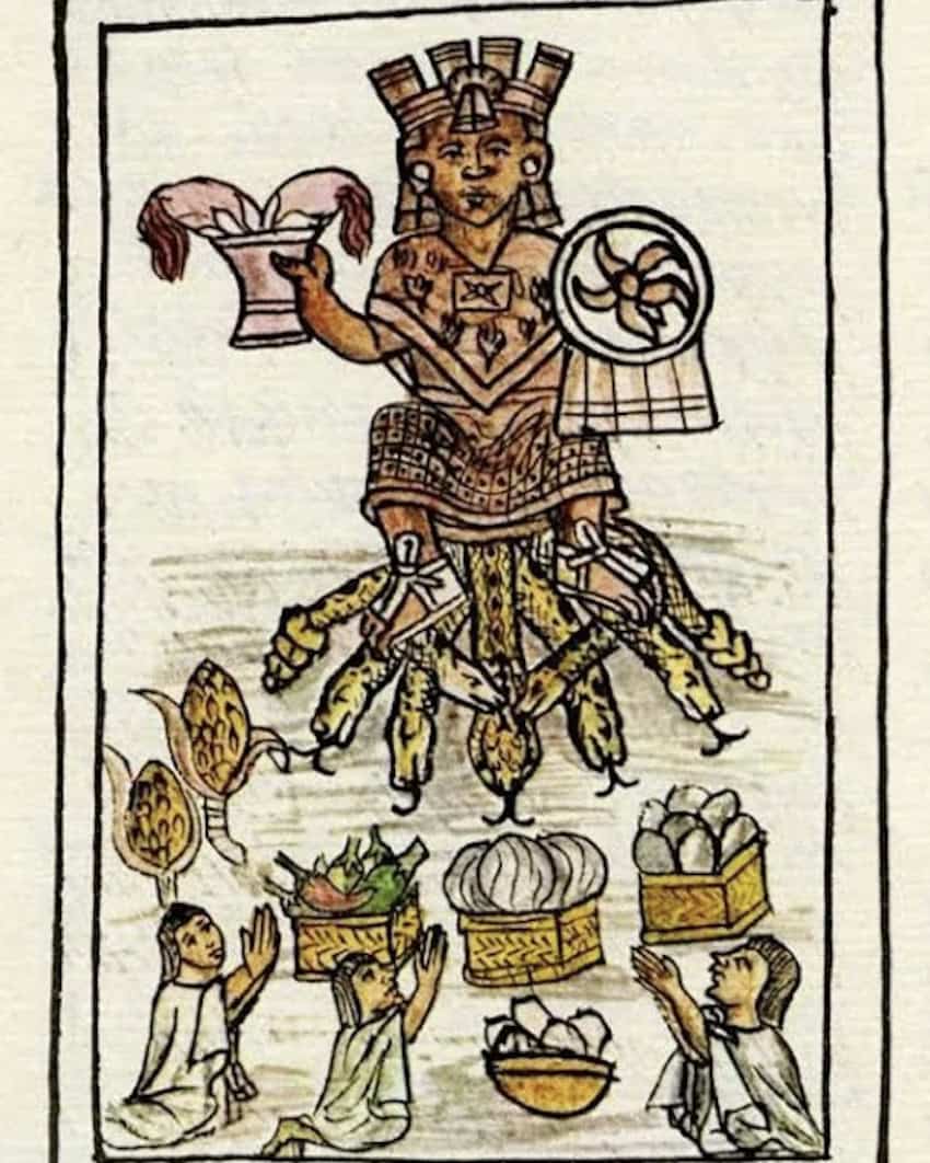 A representation of Tlatlauhqui Cihuatl Ichilzintli, the pre-Hispanic goddess of chili, from the Florentine Codex