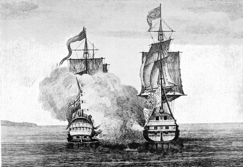 Two galleons exchanging a cannonade
