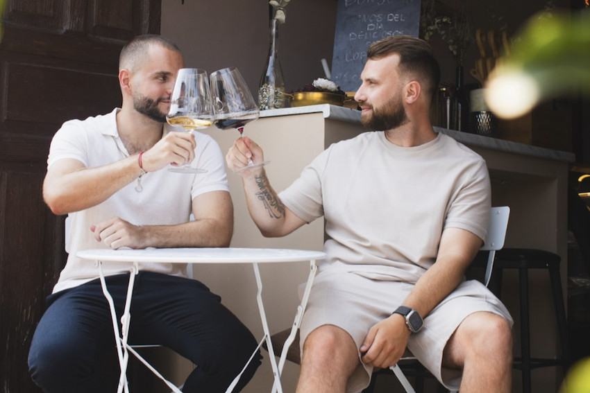 Two men toasting with glasses of wine