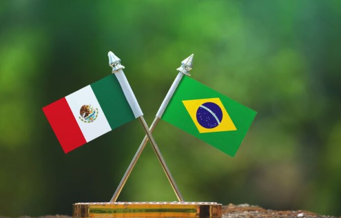 Small Brazilian and Mexican flags