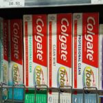 a shelf of toothpaste