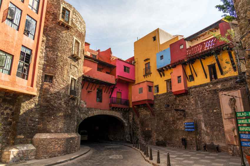 Crowded colorful houses in Guanajuato city, Mexico